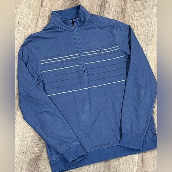 Travis Mathew Size Small Navy Stripe Pullover Half Zip Golf Performance Sweater - Picture 1 of 6